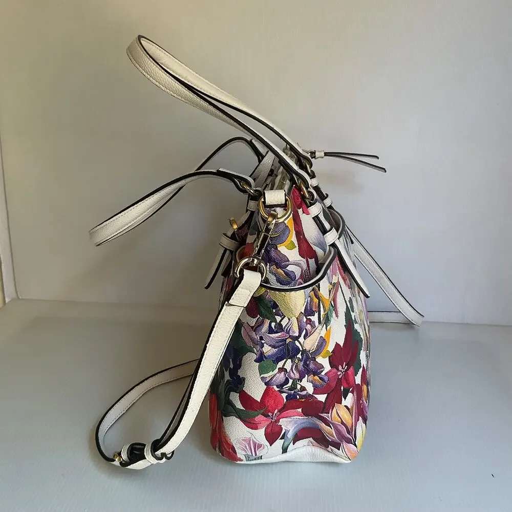 Dana Buchman Floral Satchel Handbag White Multicolor Shoulder Crossbody Bag